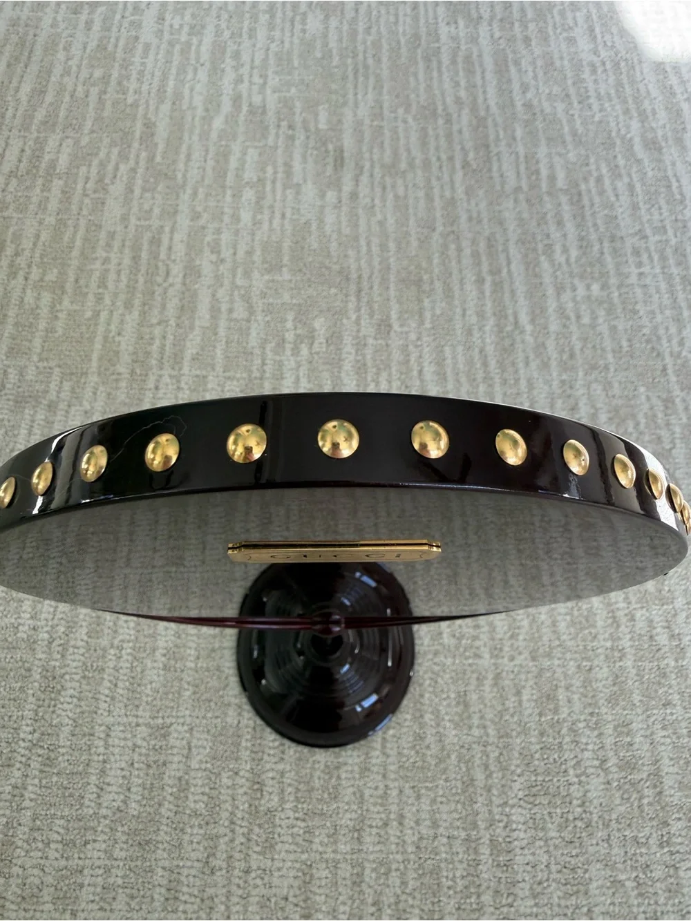 Gucci Oval Vanity Mirror in Dark Red with Gold Stud Trim